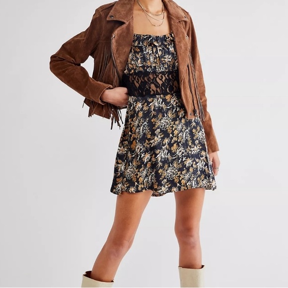 Free People Black Orange Floral Lace Short Sleeve Dress - Picture 12 of 12